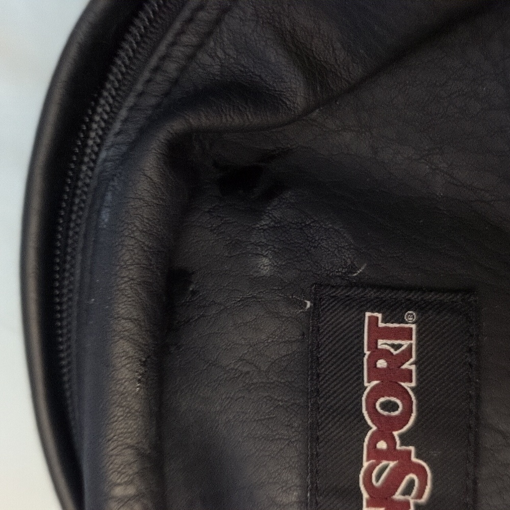 JanSport Black Leather Backpack With Rose Gold Zippers - Picture 15 of 16